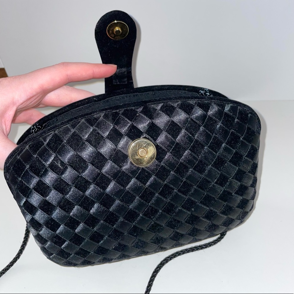 Black velvet checkered clutch purse